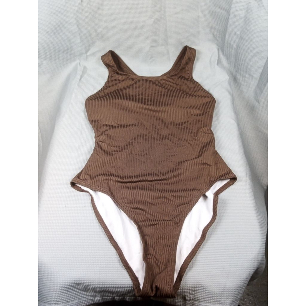 Women's one piece swimsuit, brown ribbed, size S - Picture 2 of 4